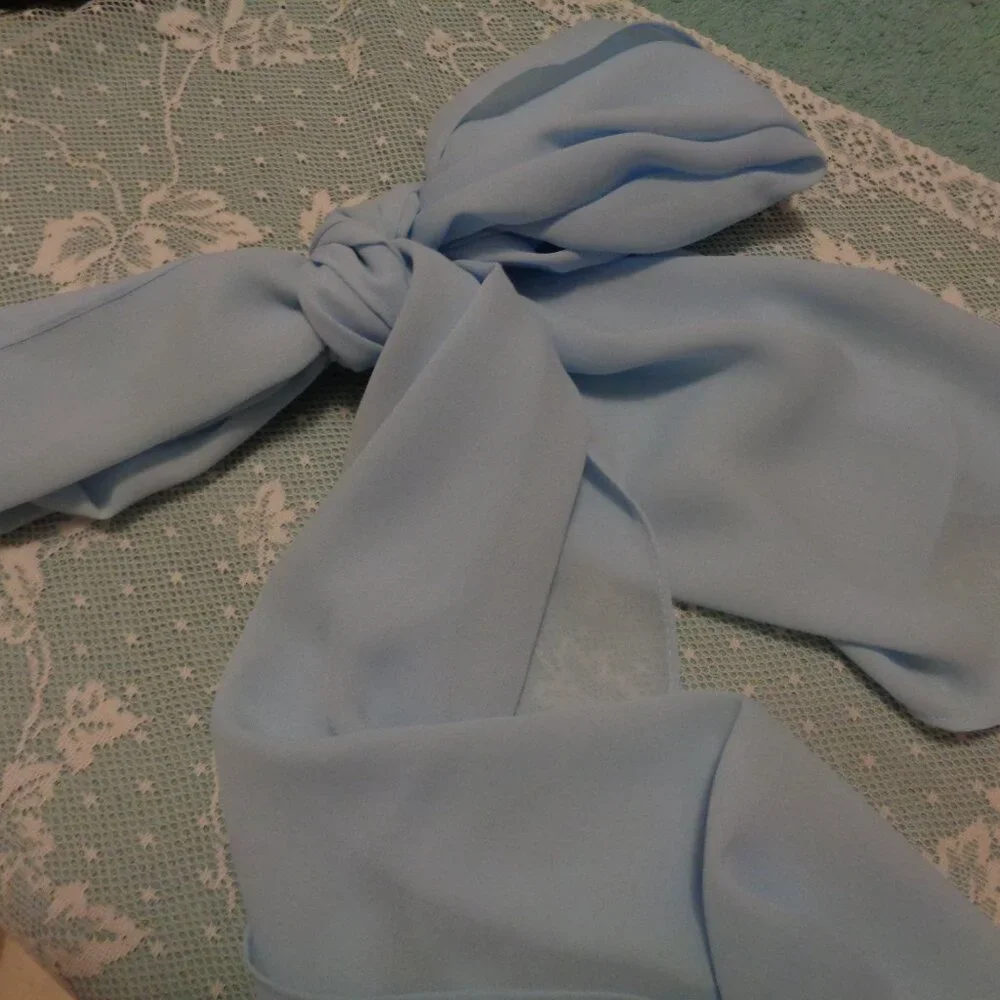 RETRO 60 70S LONG CHIFFON Blue SCARF & 60S Plaid Kerchief Lot - Picture 2 of 9